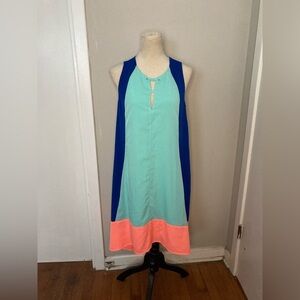 Project Runway Blue and Peach Pink Dress